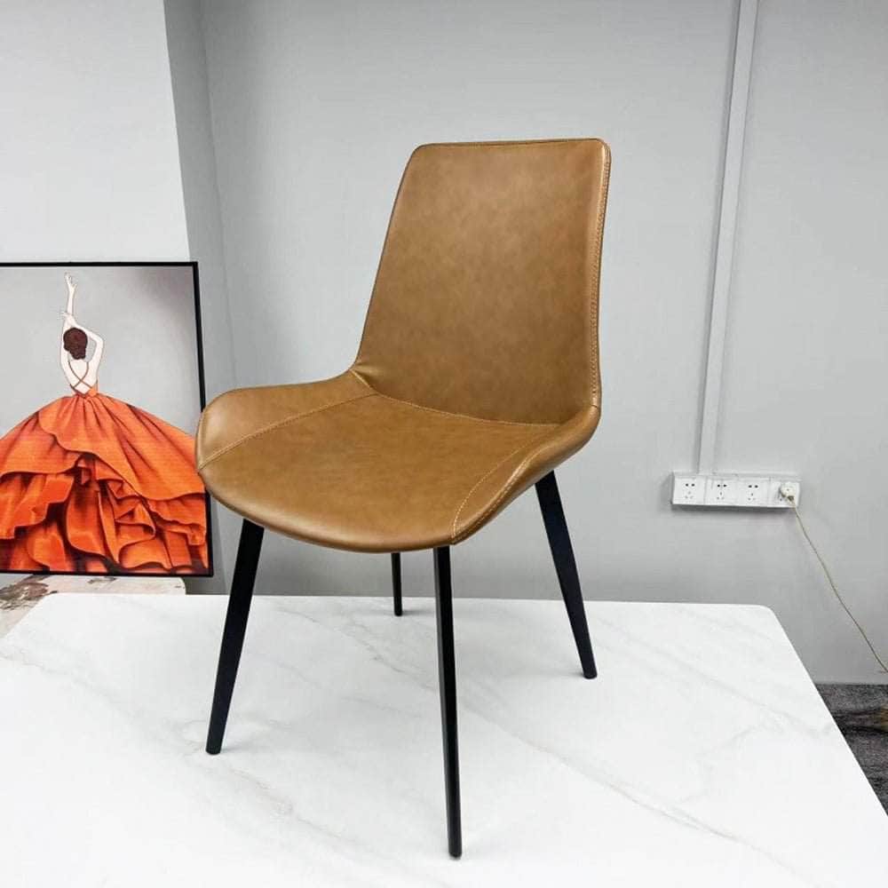 Minimal List Dining Chairs Pu Retro Chair Cafe Kitchen Modern Metal Legs X 2 Brown