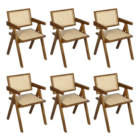 Minimalist 6x Walnut Wicker Armchair Dining Chair  Space-Saving