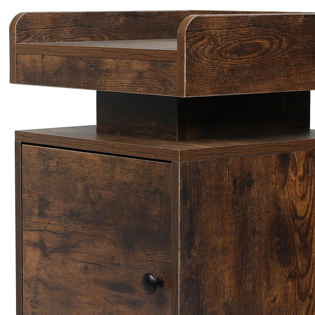 Minimalist Bedside Table USB Charger Outlet RGB Oak  Wood Finish