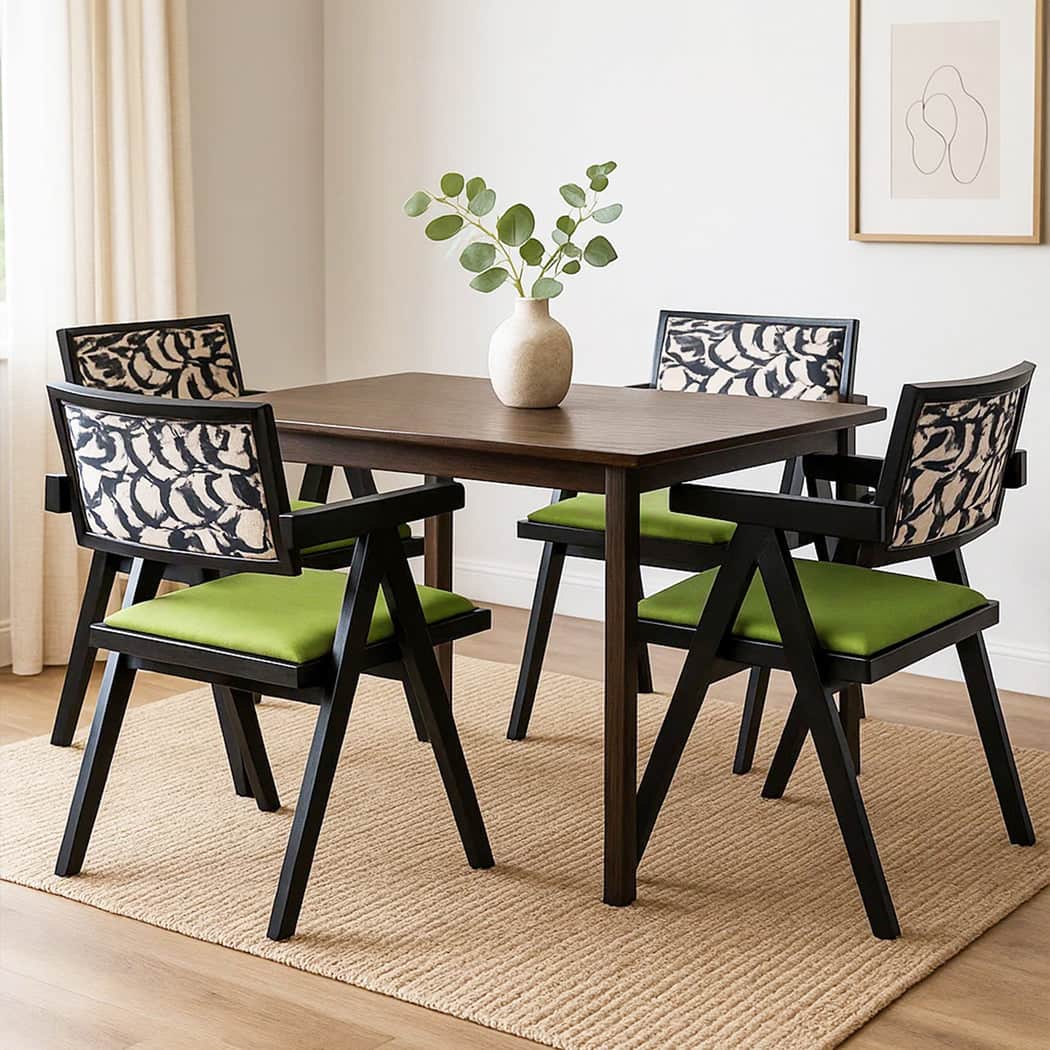 Minimalist Dining Chair Retro Backrest Chair x4  Space-Saving Design