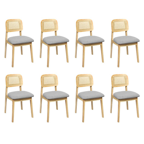 Minimalist Dining Chair Wood Rattan Armless Natural x8  High Back