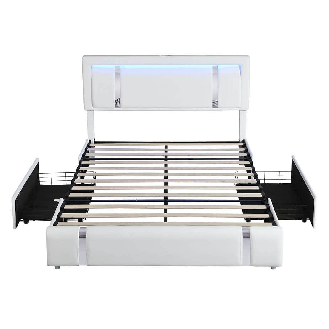 Minimalist Double Bed Frame With Adjustable Headboard White
