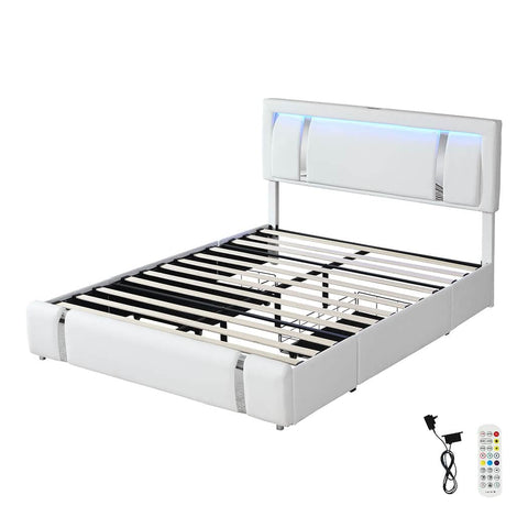 Minimalist Double Bed Frame With Adjustable Headboard White