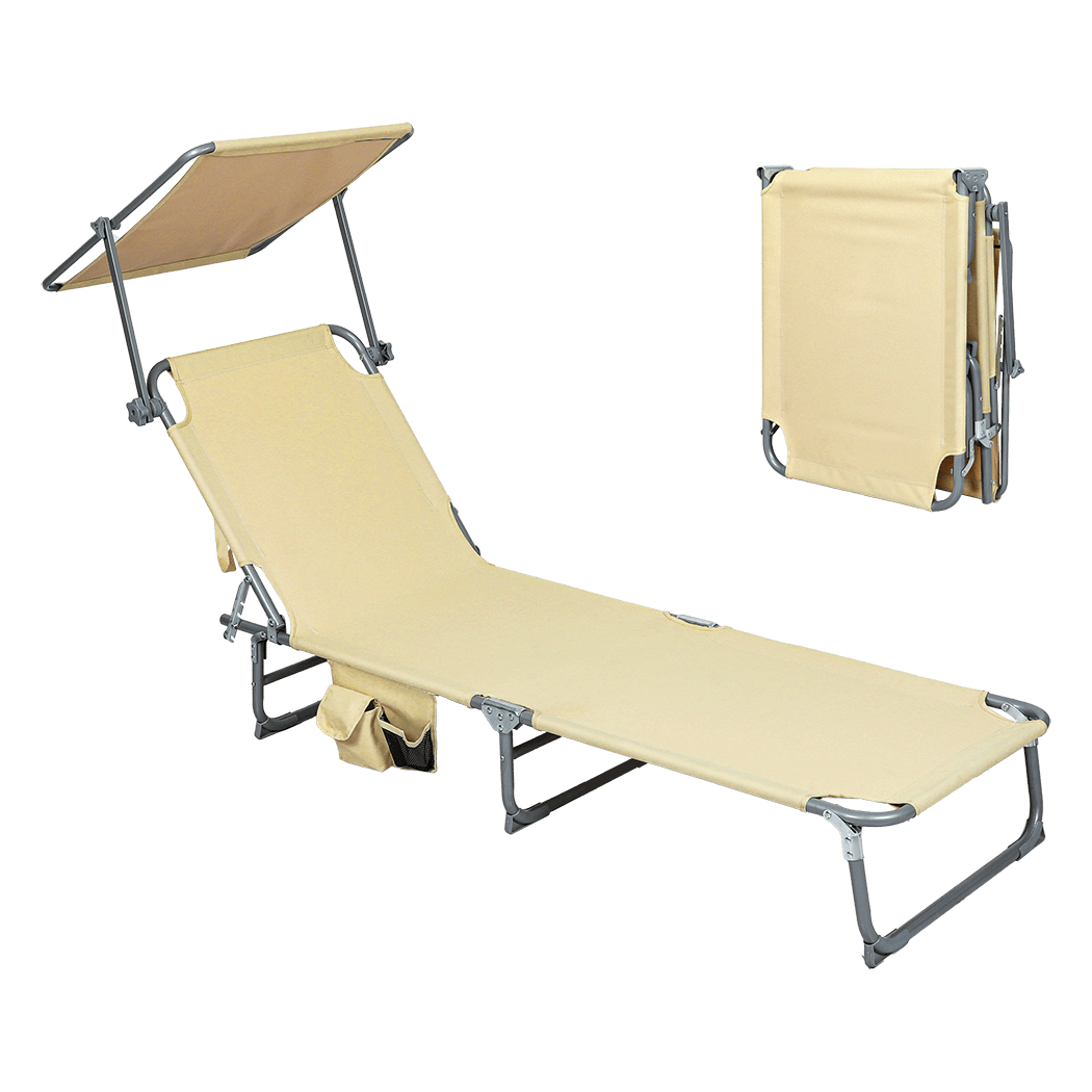 Minimalist Foldable Lounge Chairs with Canopy Khaki  Soft Cushion