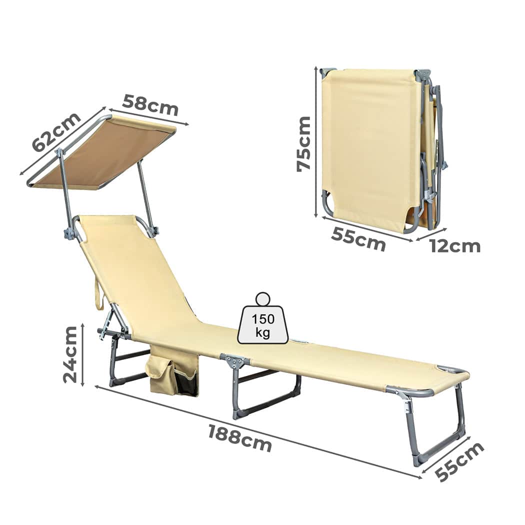 Minimalist Foldable Lounge Chairs with Canopy Khaki  Soft Cushion