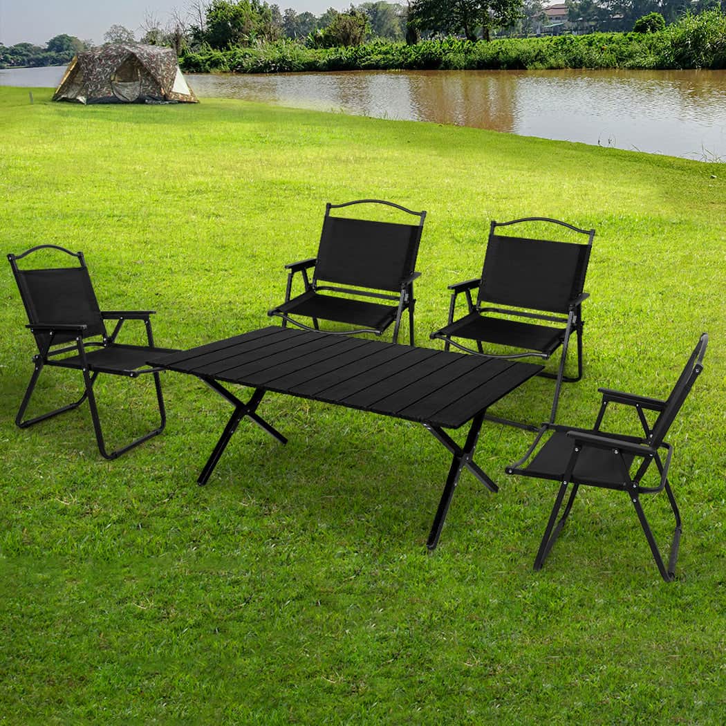 Minimalist Folding Camping Table Chair Set Black  Durable Frame