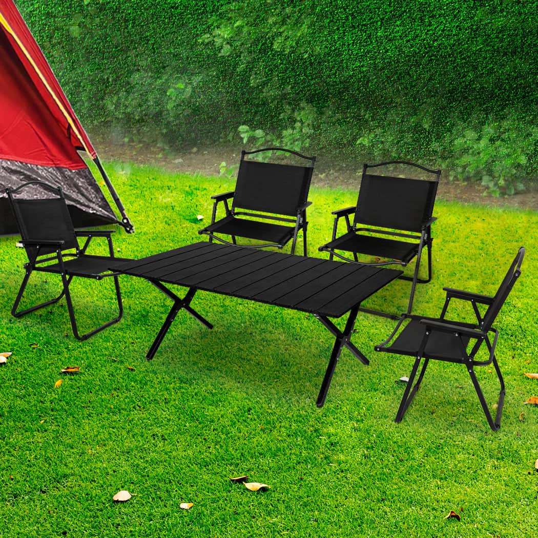 Minimalist Folding Camping Table Chair Set Black  Durable Frame