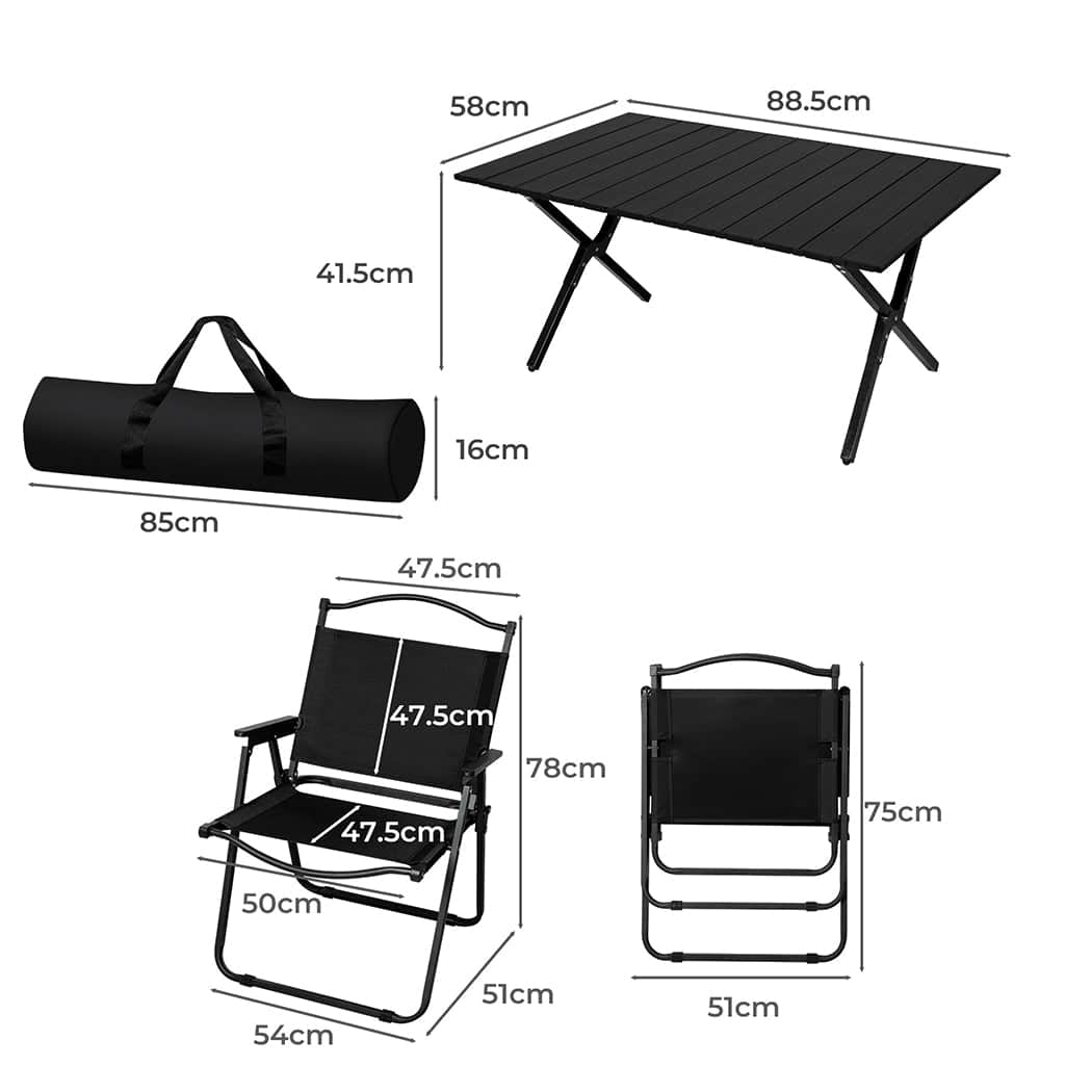 Minimalist Folding Camping Table Chair Set Black  Durable Frame