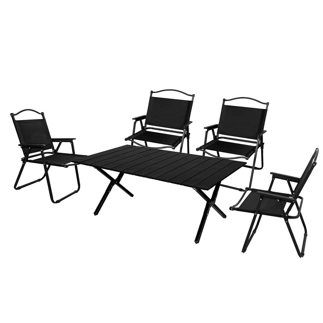 Minimalist Folding Camping Table Chair Set Black  Durable Frame