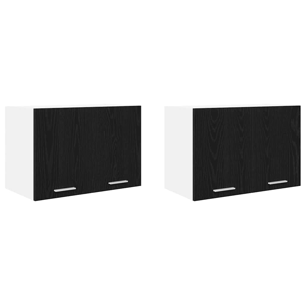 2 Pcs - Minimalist Hanging Cabinet Riga 2 pcs Black Oak and White x