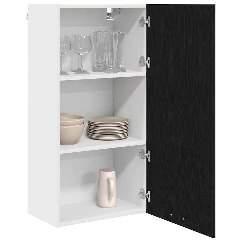 Minimalist Hanging Cabinet Riga Black Oak and White - Sturdy Frame