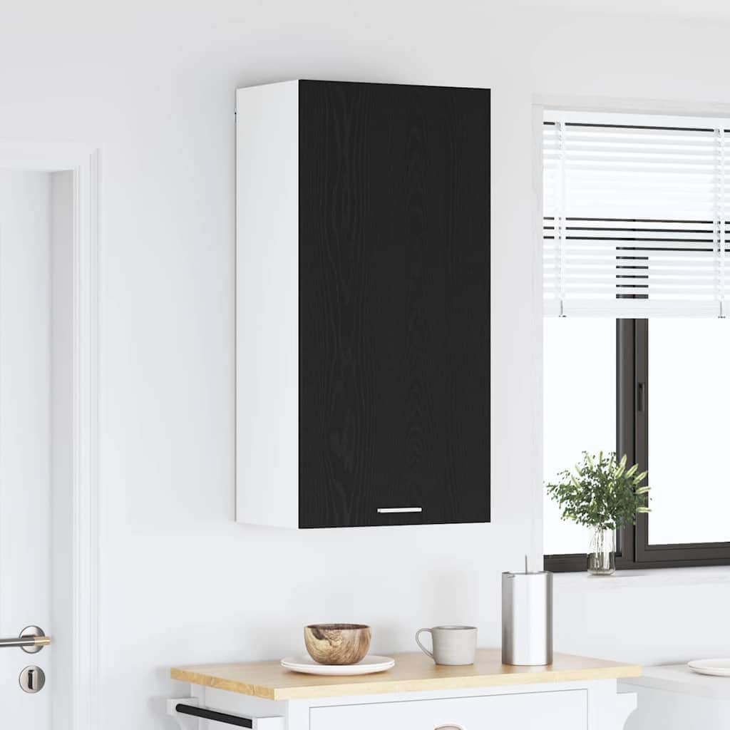 Minimalist Hanging Cabinet Riga Black Oak and White - Sturdy Frame