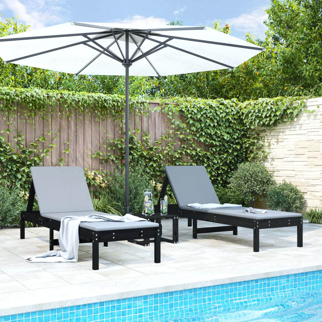 Minimalist Sun Loungers 2 pcs Black Patio Setup Modern Living