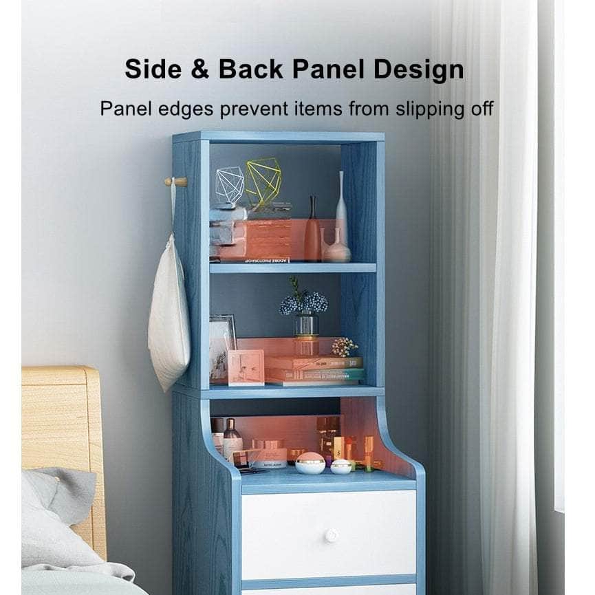 Minimalist Tall Bookshelf White Nightstand Cabinet with Drawers Curved Design