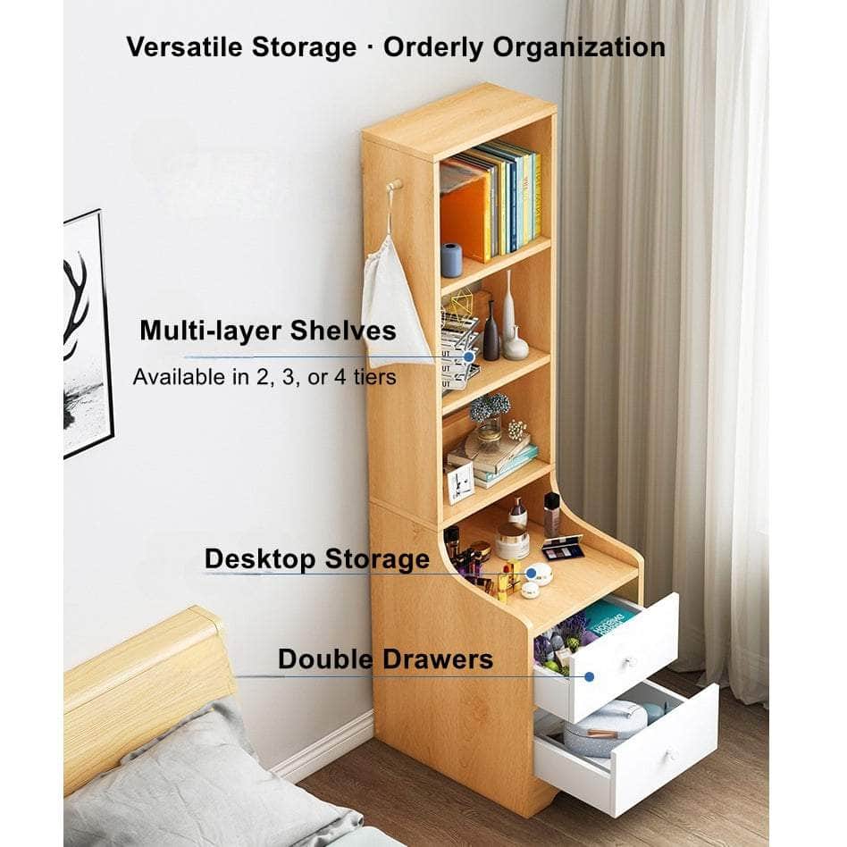 Minimalist Tall Bookshelf White Nightstand Cabinet with Drawers Curved Design