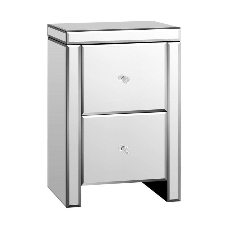 Mirrored Bedside Table with 2 Drawers Home Storage Cabiner