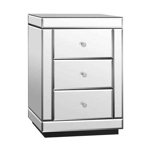 Mirrored Bedside Table with 3 Drawers Home Storage Cabiner Nightstand End Table