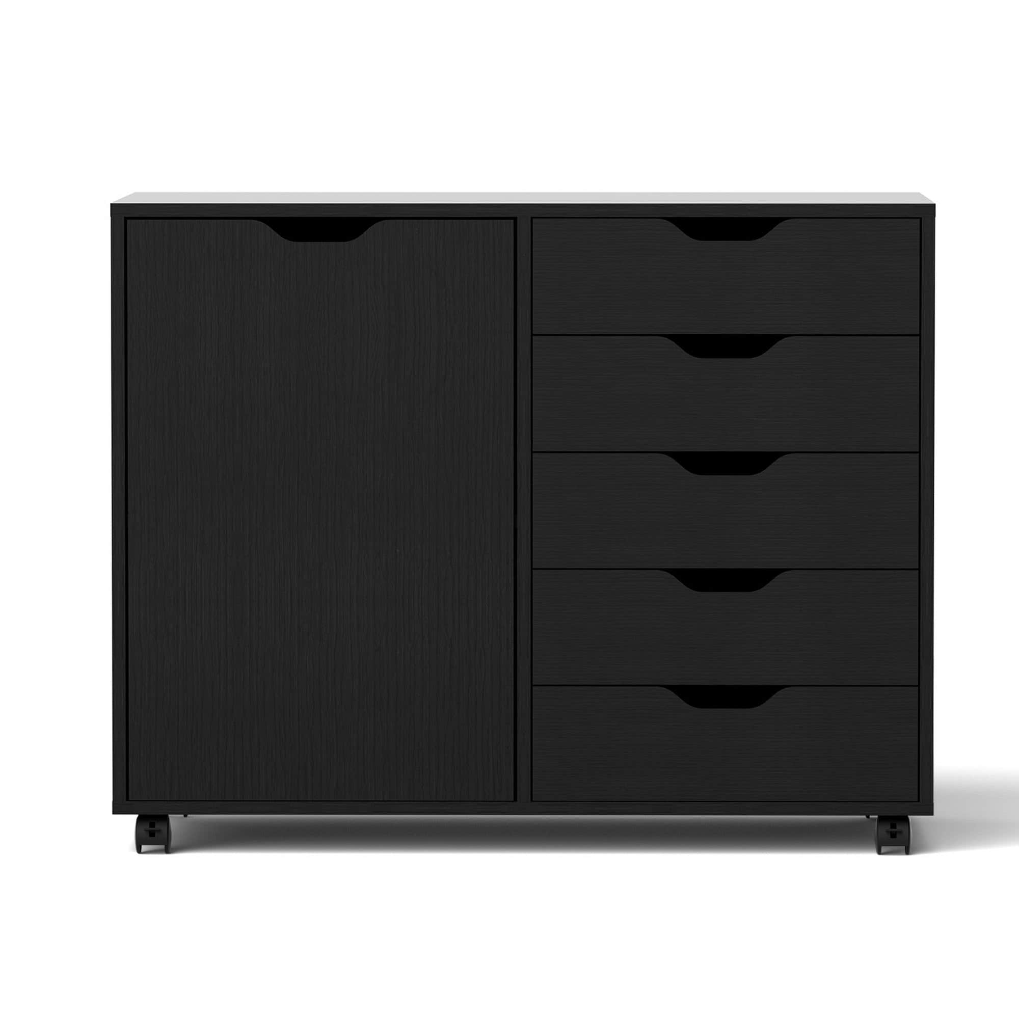 Mobile Filing Cabinet 5 Drawer Storage Unit with Door Printer Stand Black