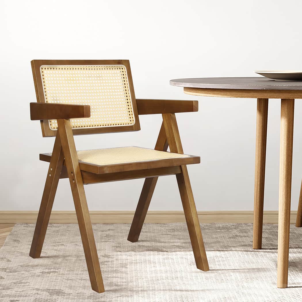 Modern 1x Walnut Wicker Armchair Dining Chair  Premium Quality Build