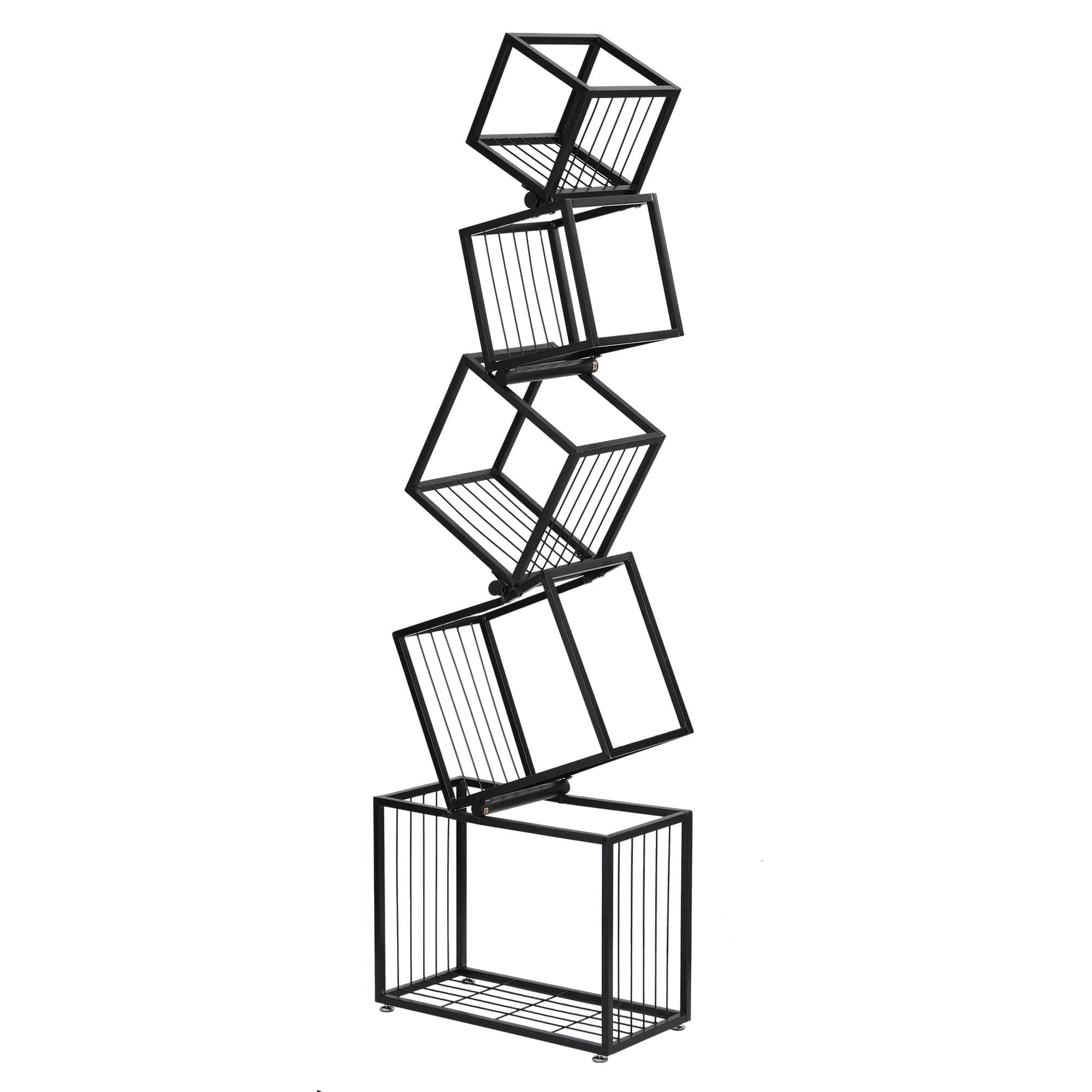 Modern 5-Tier Geometric Bookshelf Metal Display Shelf Black 181cm