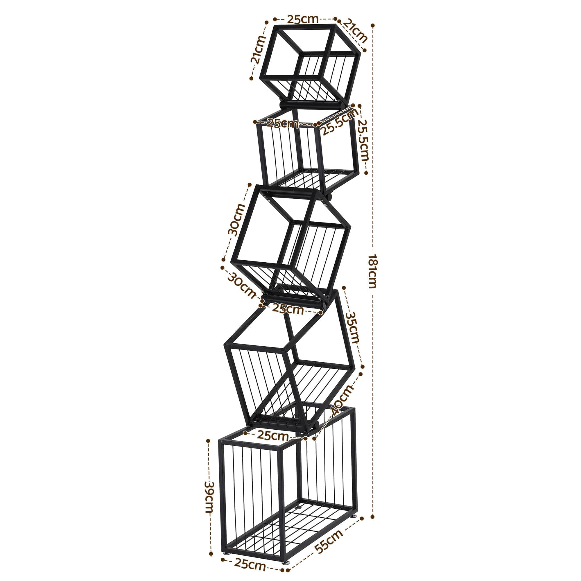 Modern 5-Tier Geometric Bookshelf Metal Display Shelf Black 181cm