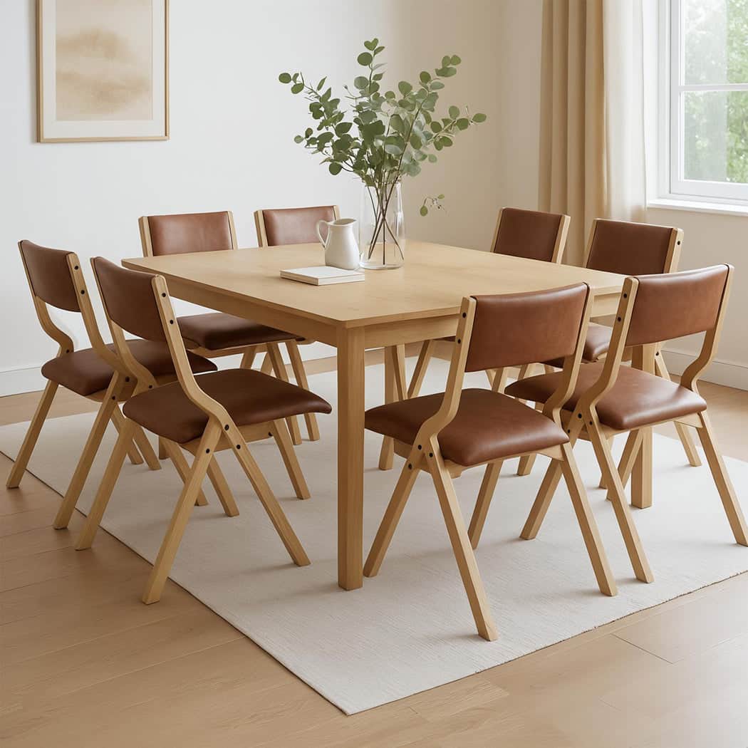 Modern 8x Dining Chairs Foldable PU Tan  Easy Assembly Classic