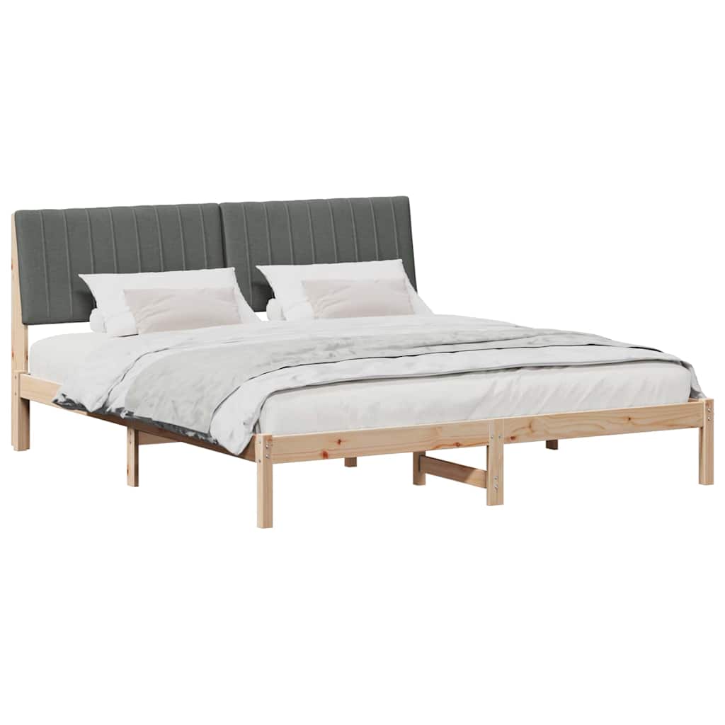 Modern Bed Frame with Headboard Brown Solid Pine Wood - High Quality