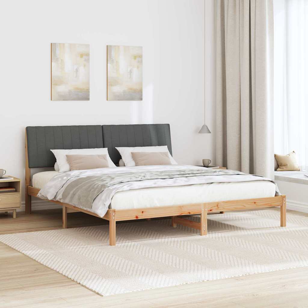 Modern Bed Frame with Headboard Brown Solid Pine Wood - High Quality