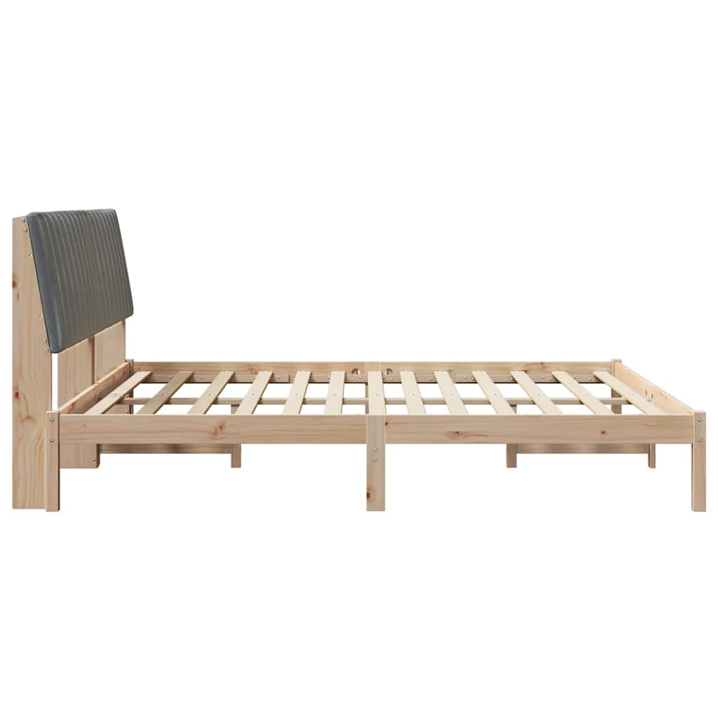 Modern Bed Frame with Headboard Brown Solid Pine Wood - High Quality