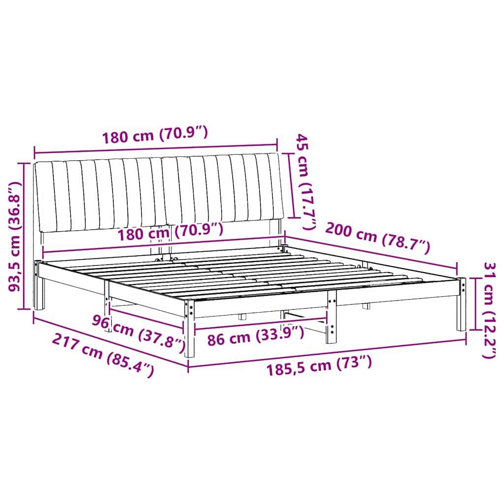 Modern Bed Frame with Headboard Brown Solid Pine Wood - High Quality
