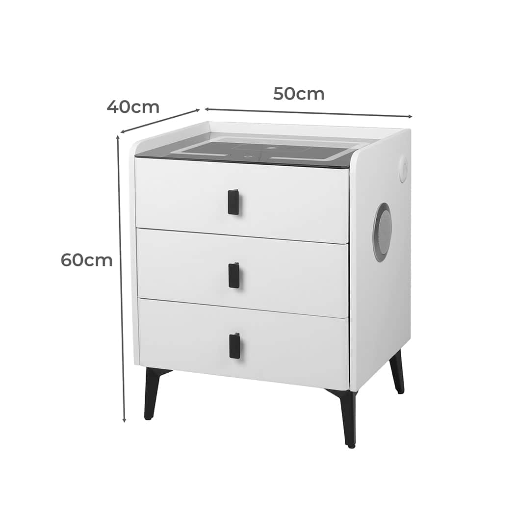 Modern Bedside Table LED Lights Drawers Storage  Space-Saving Design