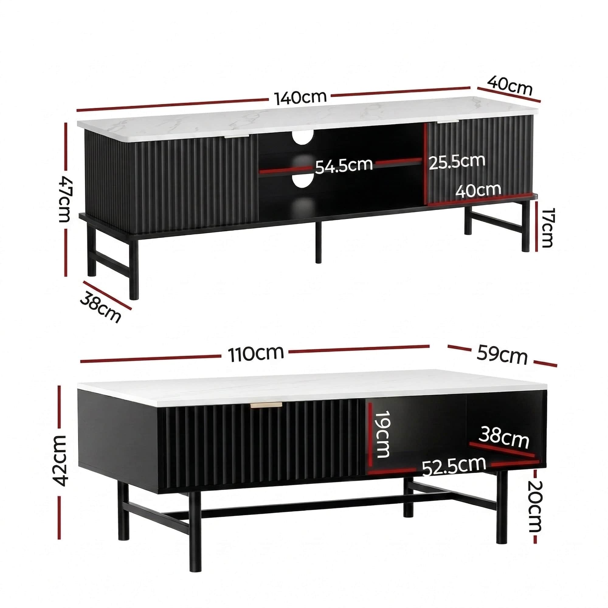 Modern Black TV Unit and Coffee Table Set with Storage Shelves