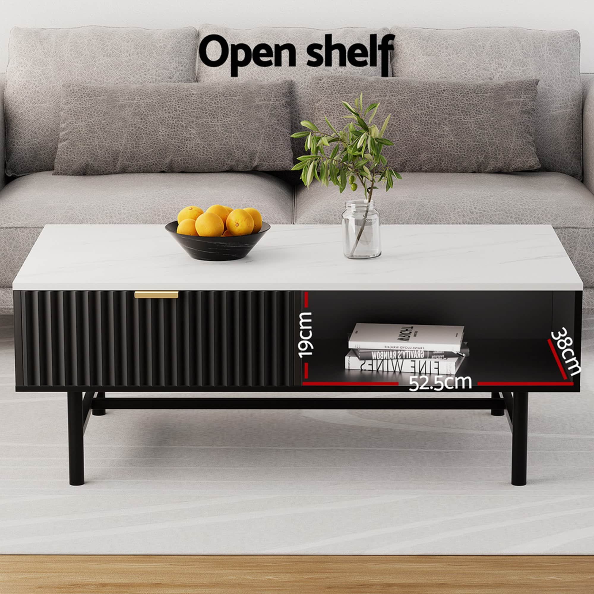Modern Black TV Unit and Coffee Table Set with Storage Shelves