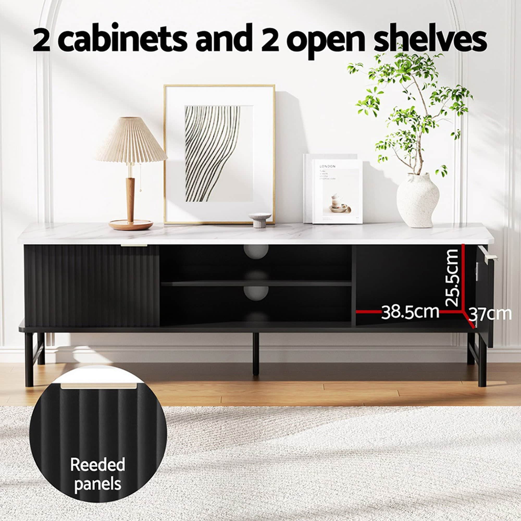 Modern Black TV Unit and Coffee Table Set with Storage Shelves