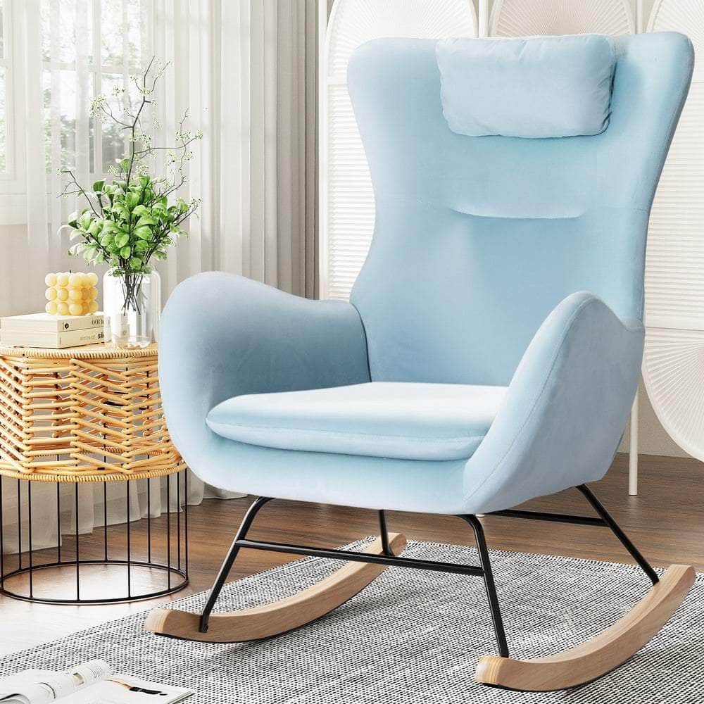 Modern Boucle Rocking Chair with Pillow - White