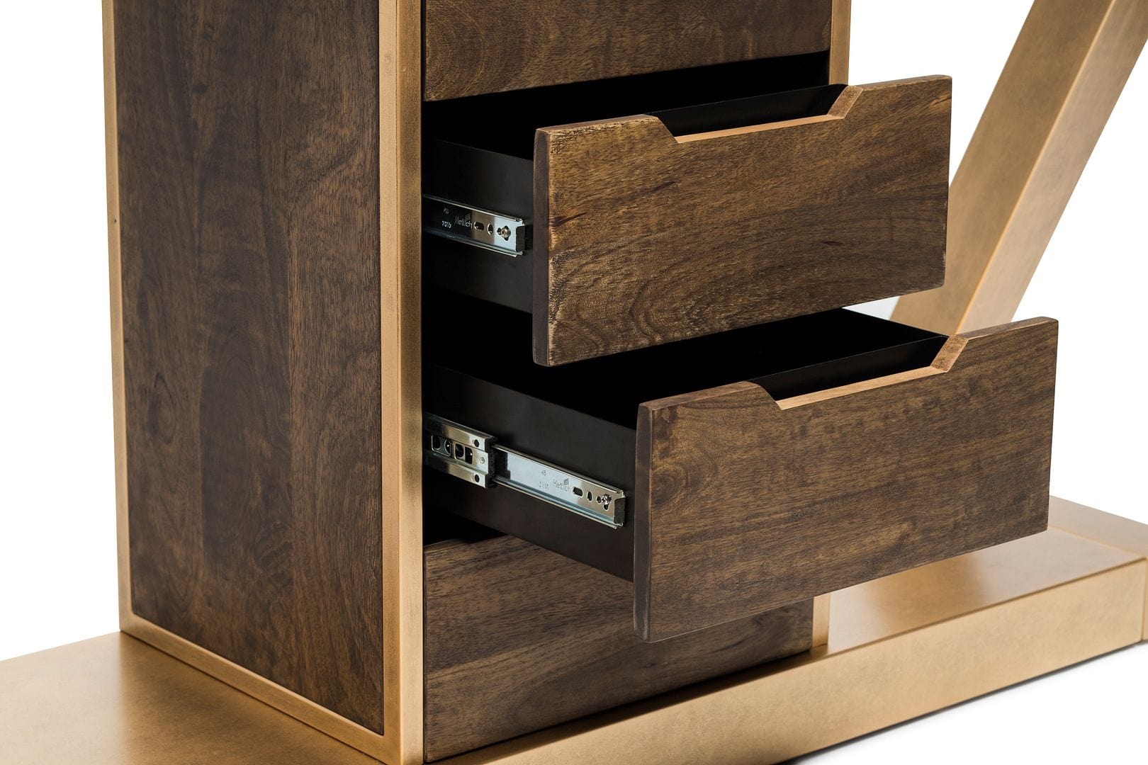 Modern Brass and Wooden Hallway Console Table with Z-Shaped Design and Drawers