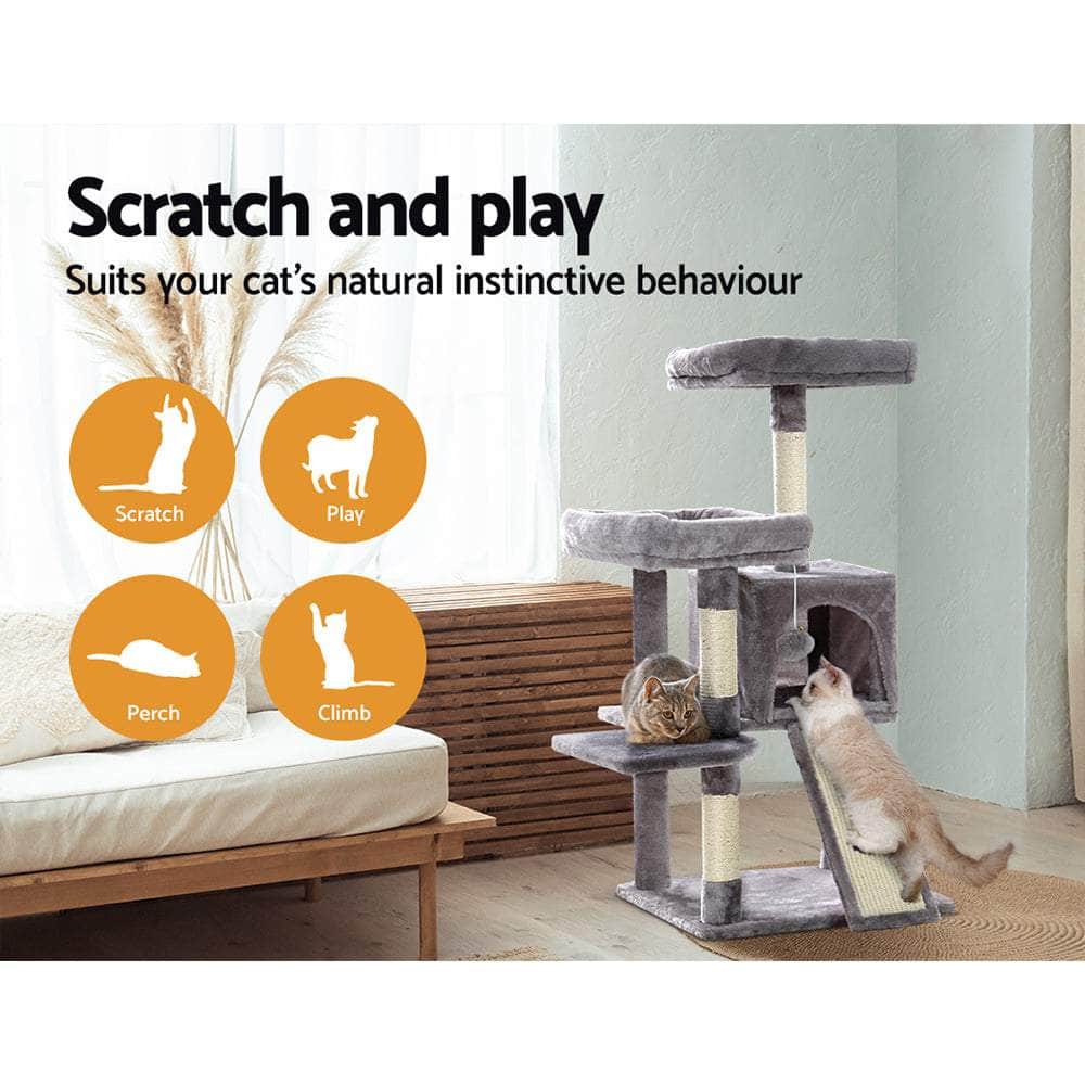 Modern Cat Tree Tower with Scratching Posts - Grey 103cm