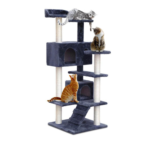 Modern Cat Tree Tower with Scratching Posts - Grey 134cm