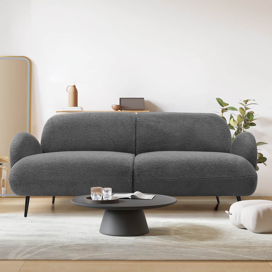 Modern Cloud Sofa 3 Seater Sherpa Fleece Beige  Space-Saving Design