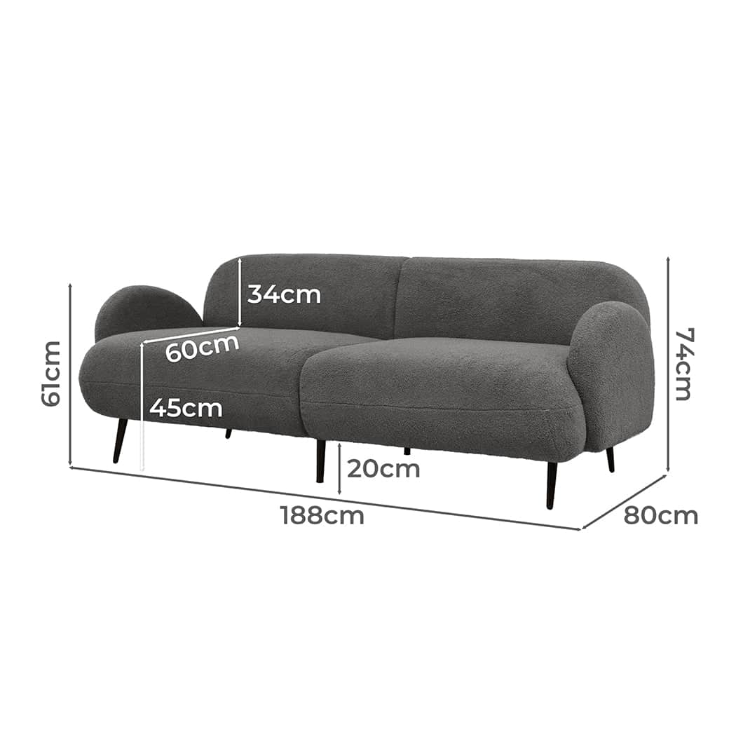 Modern Cloud Sofa 3 Seater Sherpa Fleece Beige  Space-Saving Design