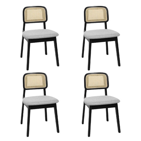 Modern Dining Chair Wood Rattan Armless Black x4  Premium Quality