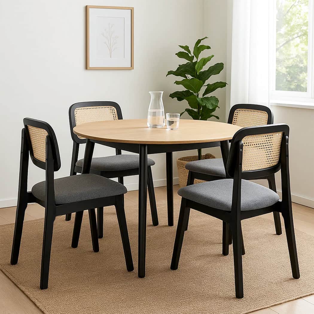 Modern Dining Chair Wood Rattan Armless Black x4  Premium Quality
