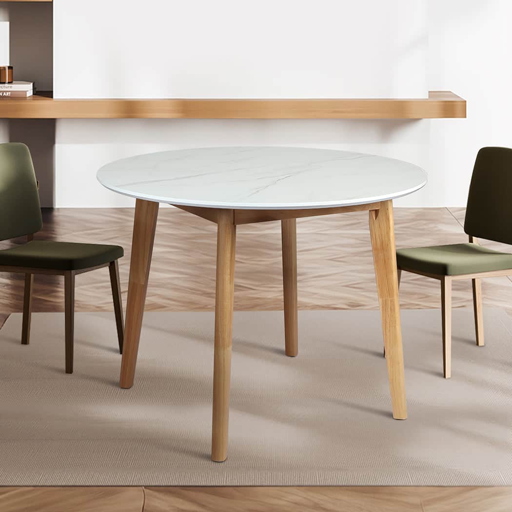 Modern Dining Table Round Rubberwood Base 100cm White 100 CM  Soft