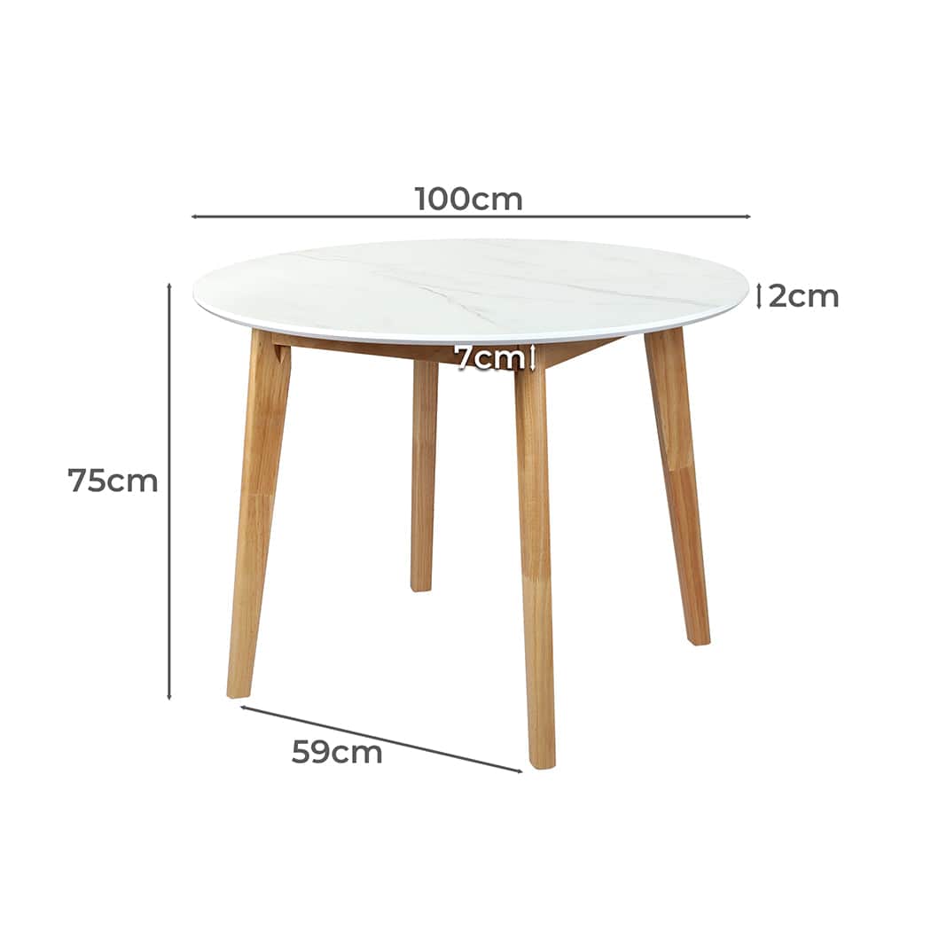 Modern Dining Table Round Rubberwood Base 100cm White 100 CM  Soft