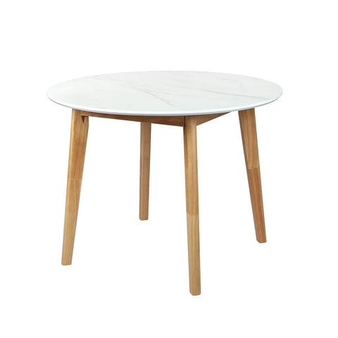 Modern Dining Table Round Rubberwood Base 100cm White 100 CM  Soft