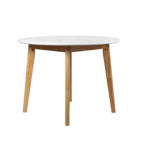 Modern Dining Table Round Rubberwood Base 100cm White 100 CM  Soft