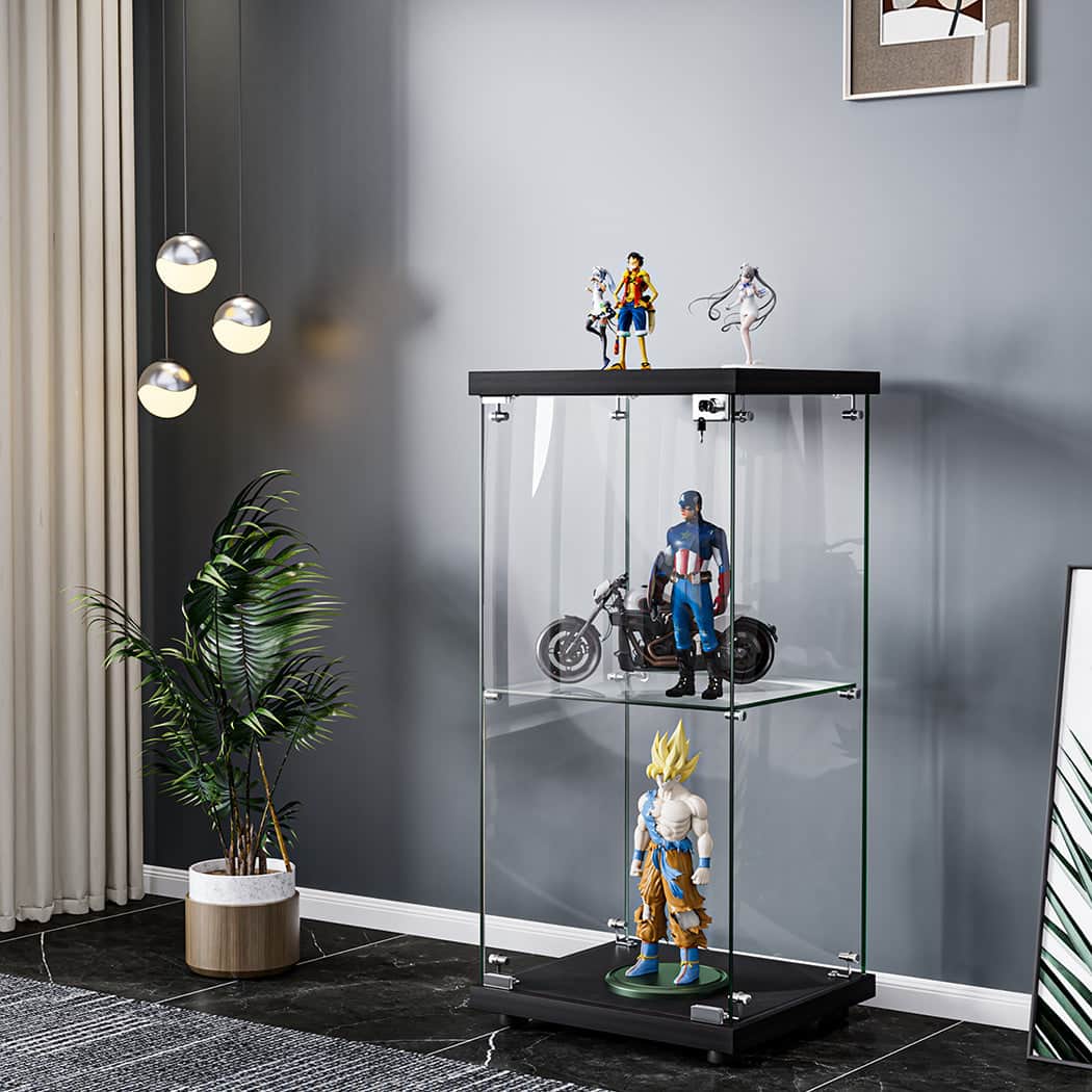 Modern Display Cabinet Collection Storage Tempered Glass 2 Tier With