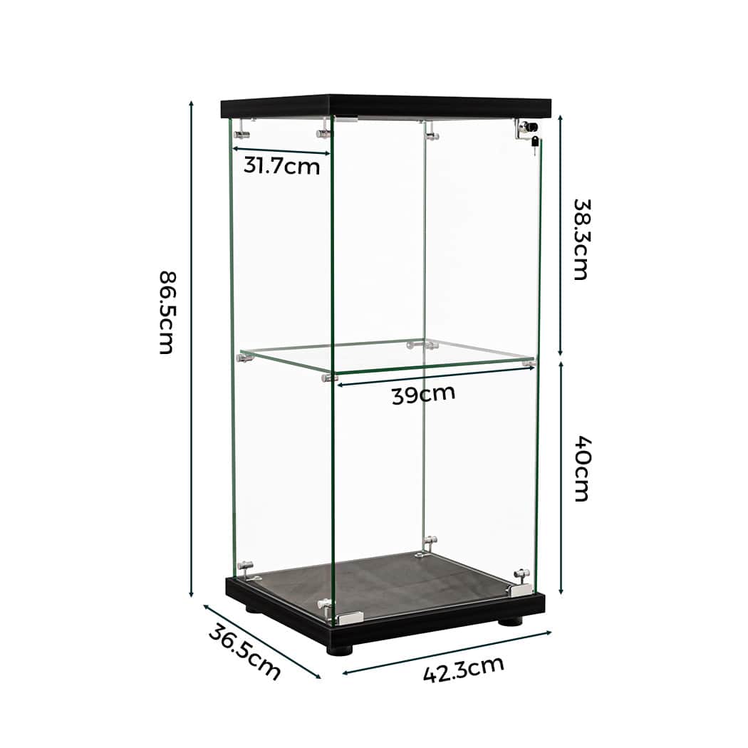 Modern Display Cabinet Collection Storage Tempered Glass 2 Tier With