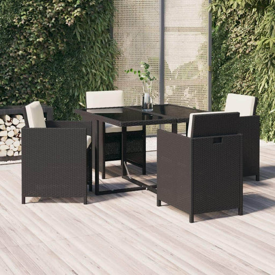 Modern Elegance in Black: 5-Piece Poly Rattan Outdoor