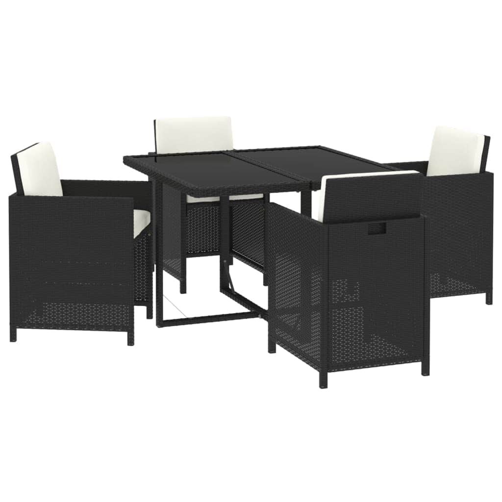 Modern Elegance in Black: 5-Piece Poly Rattan Outdoor Dining Set with Cushions